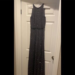 Floor length special occasion dress.